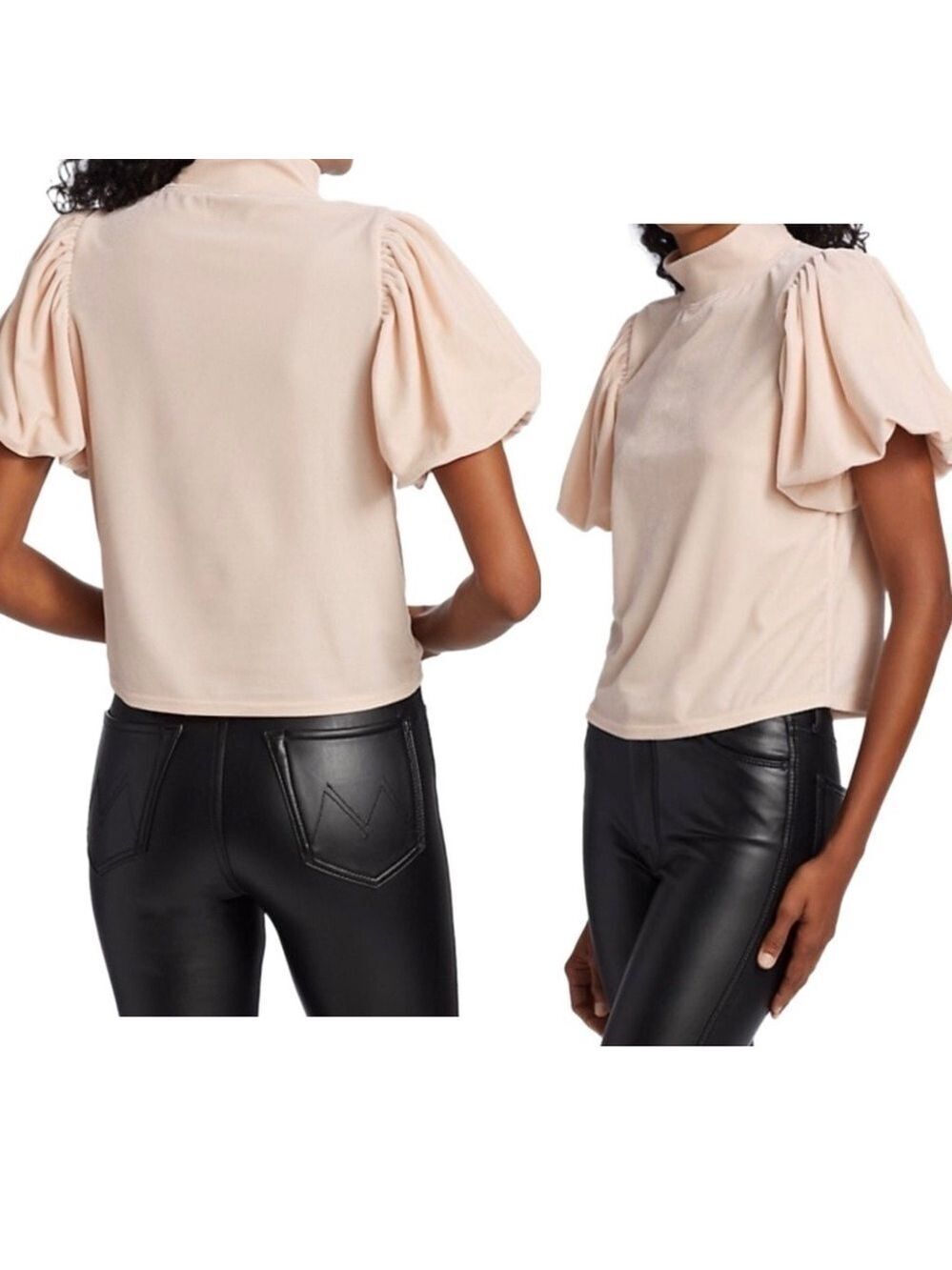 Free People Champage Toast Claudia velvet Top Puffy Sleeves Size Medium